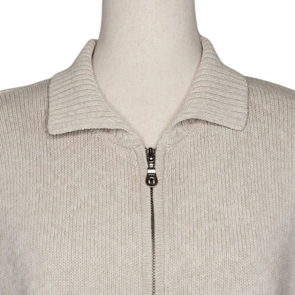 Yarnworks Cream Heathered Zip-Up Cardigan Sweater Size L - Picture 5 of 8